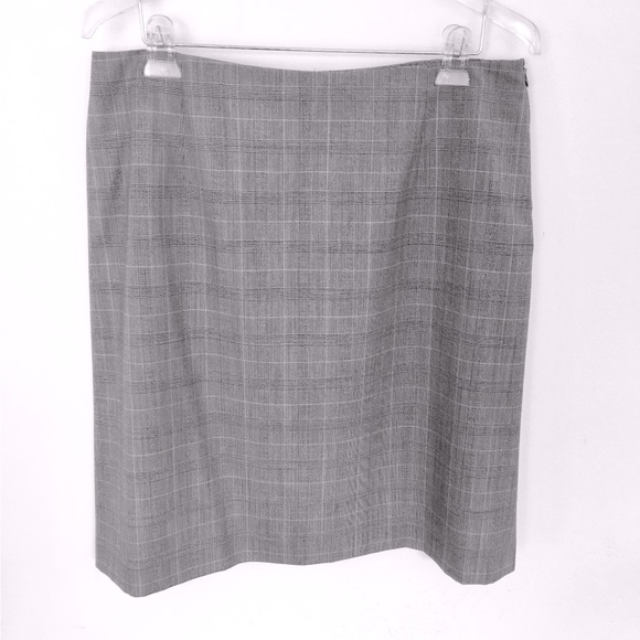 Light gray wool plaid mini pencil skirt with thin stripes in violet color US 12 - Picture 4 of 5